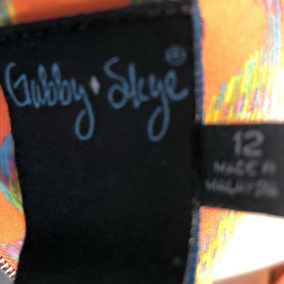 Gabby Skye Sleeveless Orange Multi Color Fit & Flare  Scuba Fabric Dress 12 - Picture 6 of 8